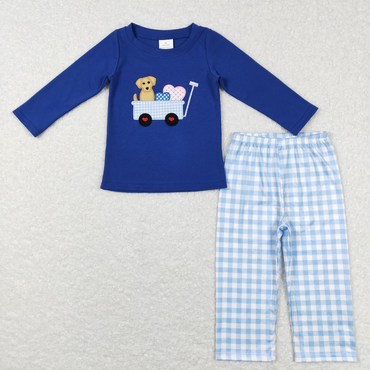 Sibling Baby Boys Girls Embroidery Dogs Trucks Hearts Pants Bummies Valentine Clothes Sets
