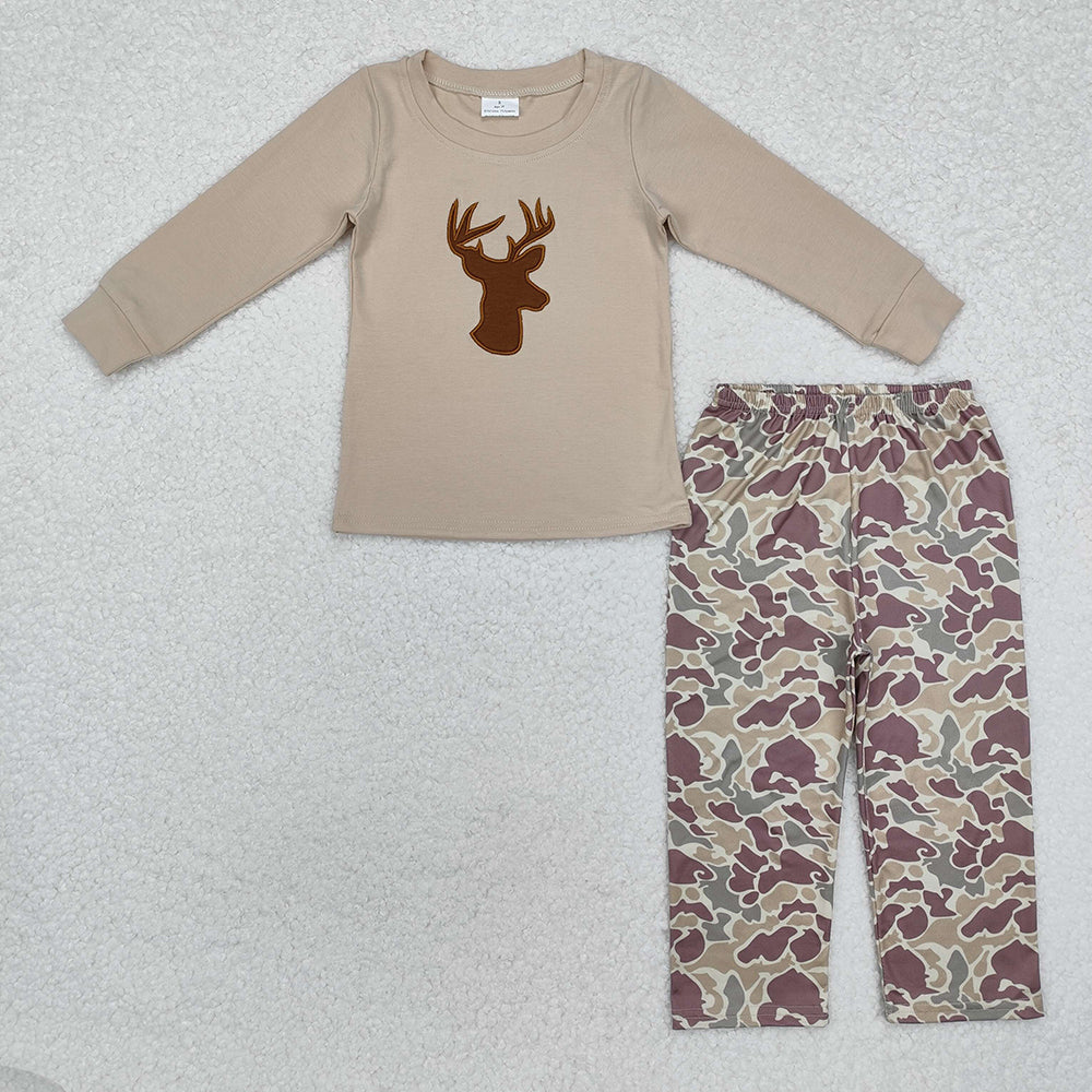 boys deer season cotton embroidery tee shirts camouflage pants sets BL0530