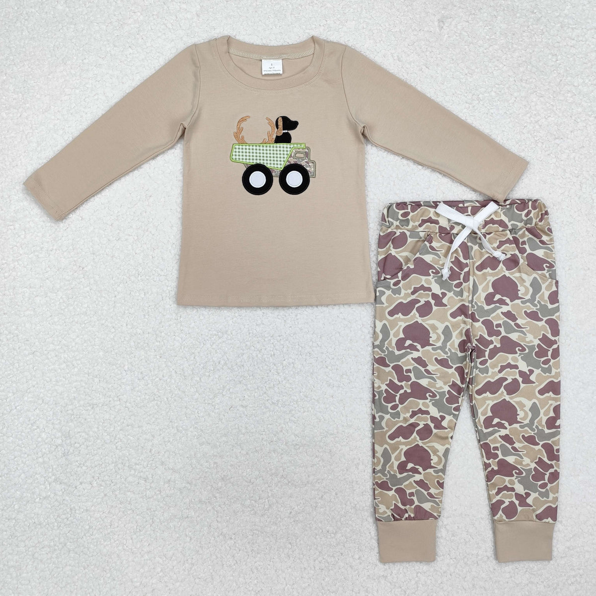 Sibling Baby Boys Long Sleeve Embroidery Dogs Ducks Fishing Pants Hunting Clothes Sets