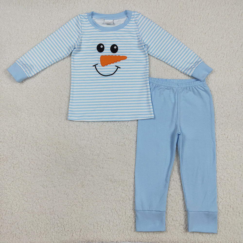 Sibling Embroidery Baby Girls Boys Christmas Snowman Top Pants Pajamas