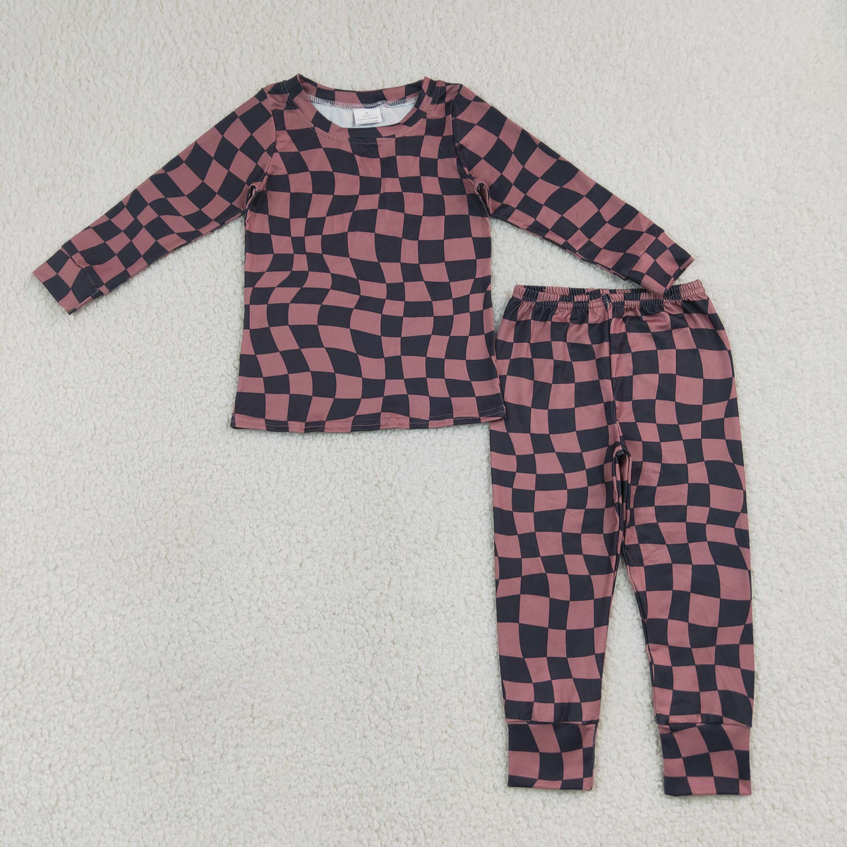 BLP1480 Baby Boys Long Sleeve Black Warped Checkerboard Top Pant Pajamas Set
