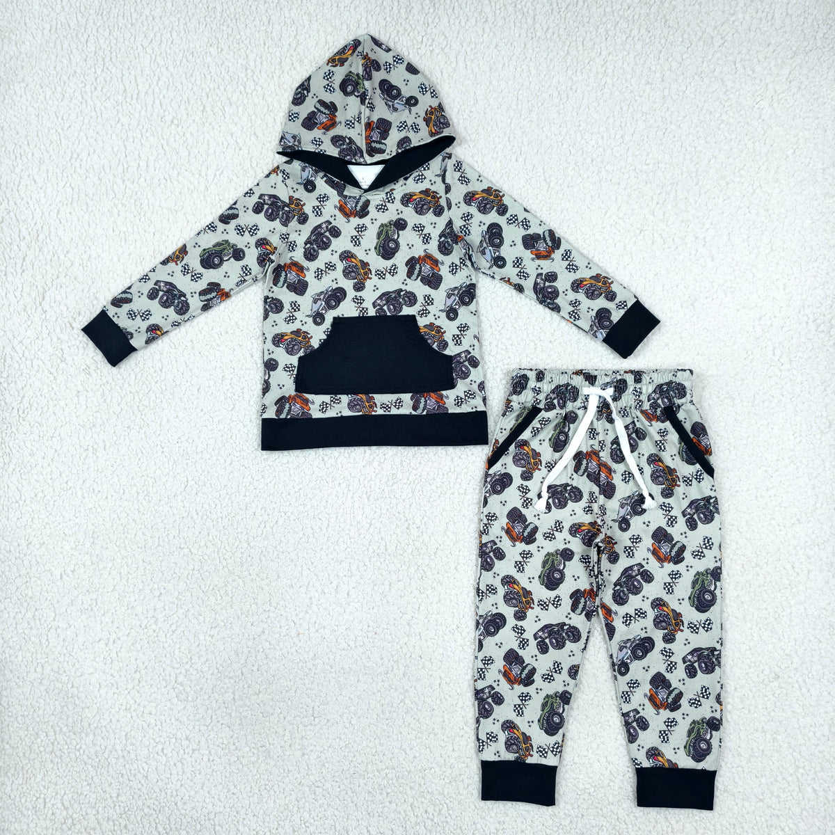 BLP1511 Baby Boys Flags Motors Hoodies Pockets Jogger Pant Clothes Sets