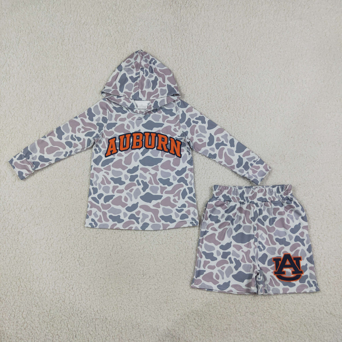 BLS0041 Baby Boys Light Green Camo Auburn Hoodie Pockets Short Team Clothes Set