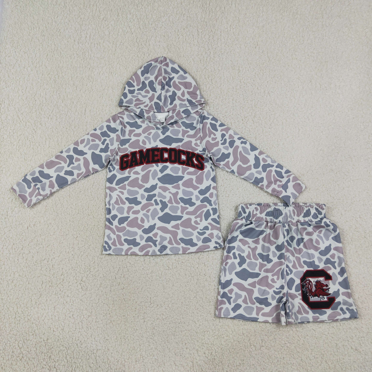 BLS0048 Baby Boys Light Green Camo Gamecocks Hoodie Pockets Short Team Clothes Set