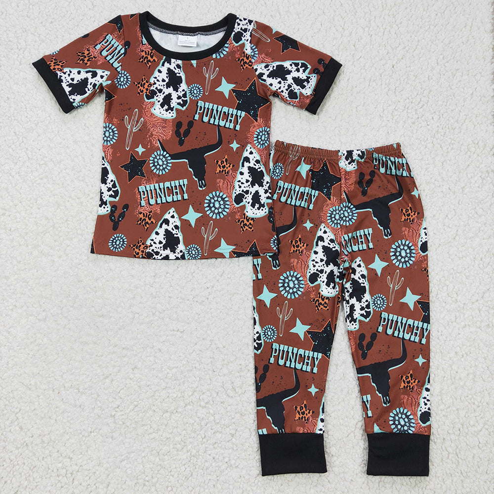 boys punchy western short sleeve pajamas sets BSPO0051