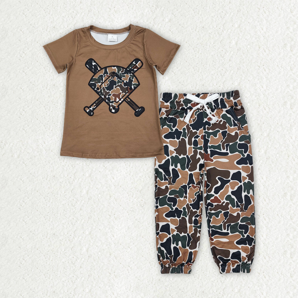 BSPO0652 Baby Boys Southern Dark Brown Camo Baseballs Pockets Joggers Team Clothes Sets