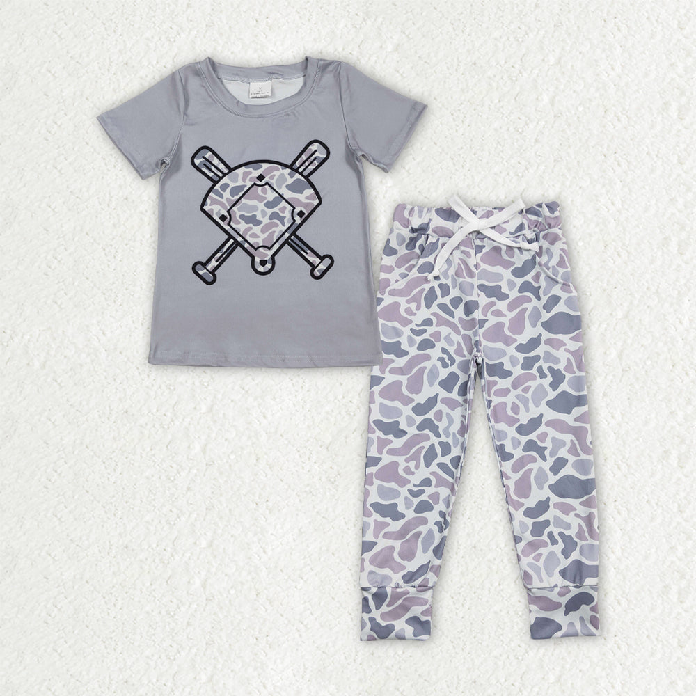 BSPO0656 Baby Boys Southern Light Grey Camo Baseballs Pockets Leggings Team Clothes Sets