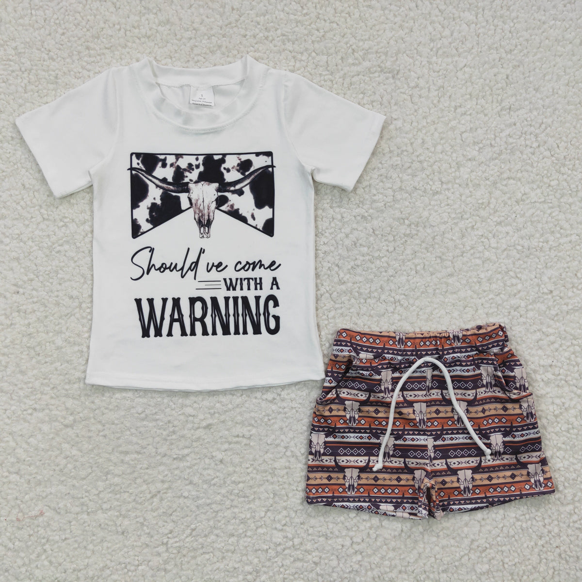 boys cow white t-shirts+shorts sets BSSO0210