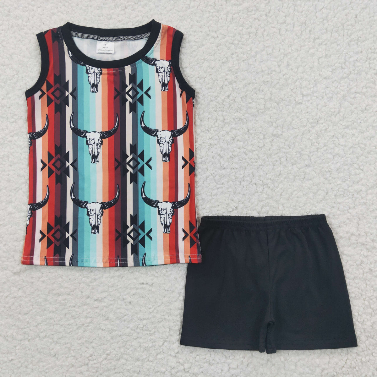 Sibling Baby Boys Western Highland Cows Aztec Sleeveless Tee Shirts Shorts Sets