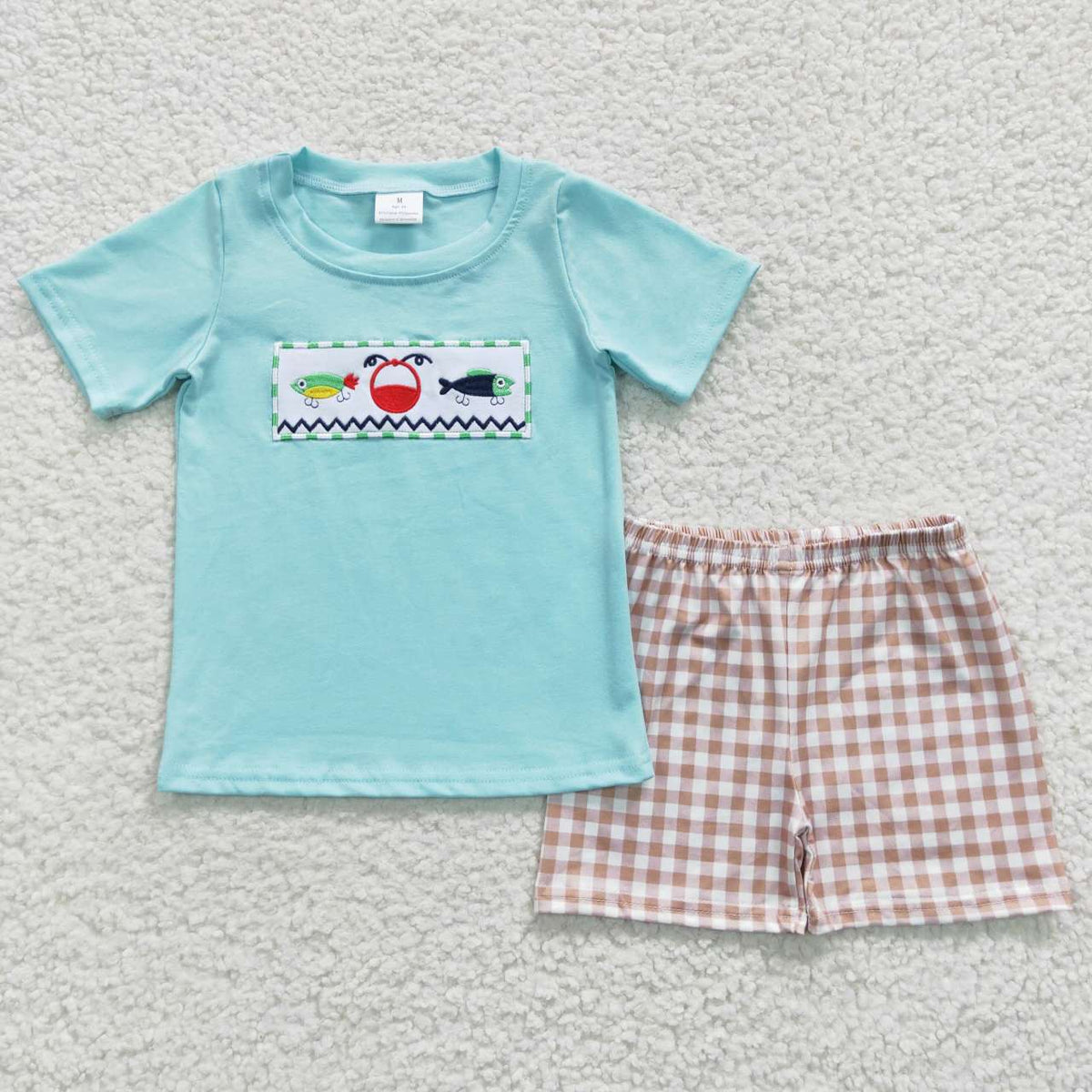 Sibling Baby Boys Short Sleeve Embroidery Fishing Top Shorts Hunting Clothes Sets