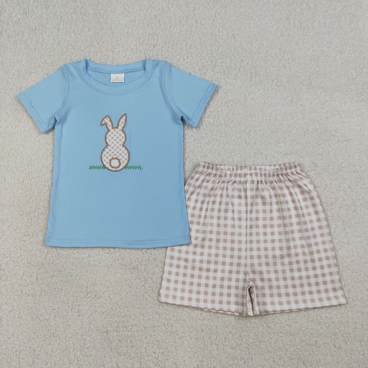BSSO0305 Baby Boys Embroidery Rabbit Top Checked Short Easter Clothes Sets
