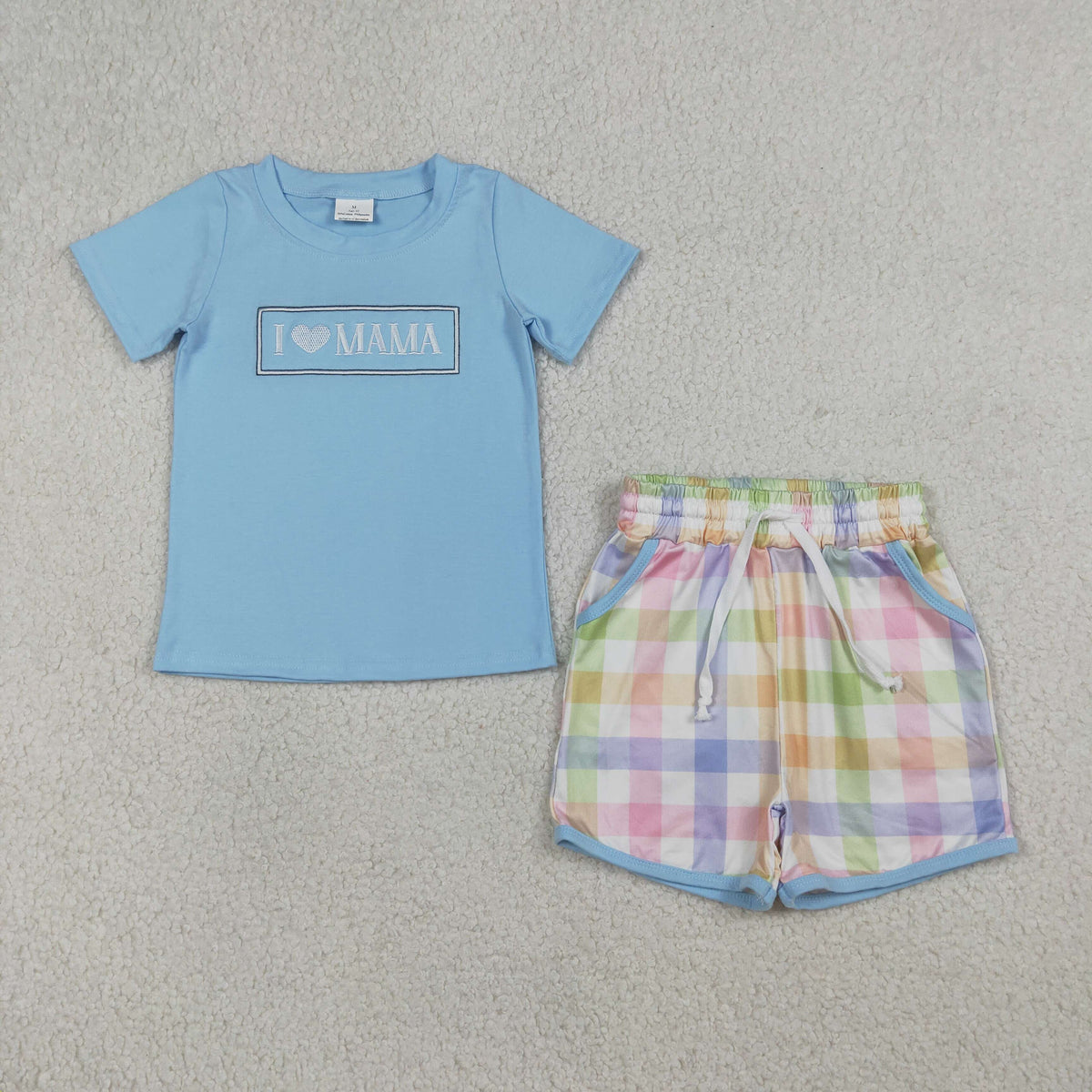 Sibling Baby Kids Embroidery I Love Mama Pockets Short Clothes Set Knee Length Dresses