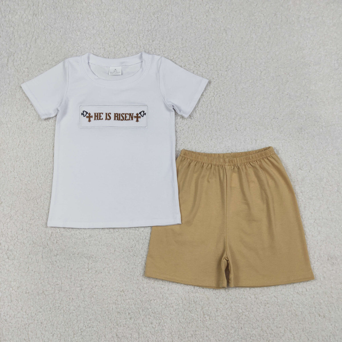 Sibling Baby Boys Girls Embroidery Cross He is Risen Shorts Clothes Set Knee Length Dresses