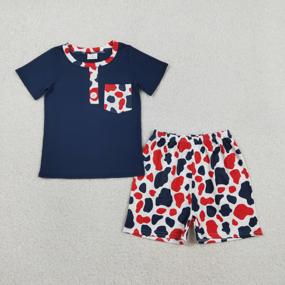 Sibling Baby Boys Flags Horses Cow Print Button Shirts Top Shorts 4th of July Pajamas Set