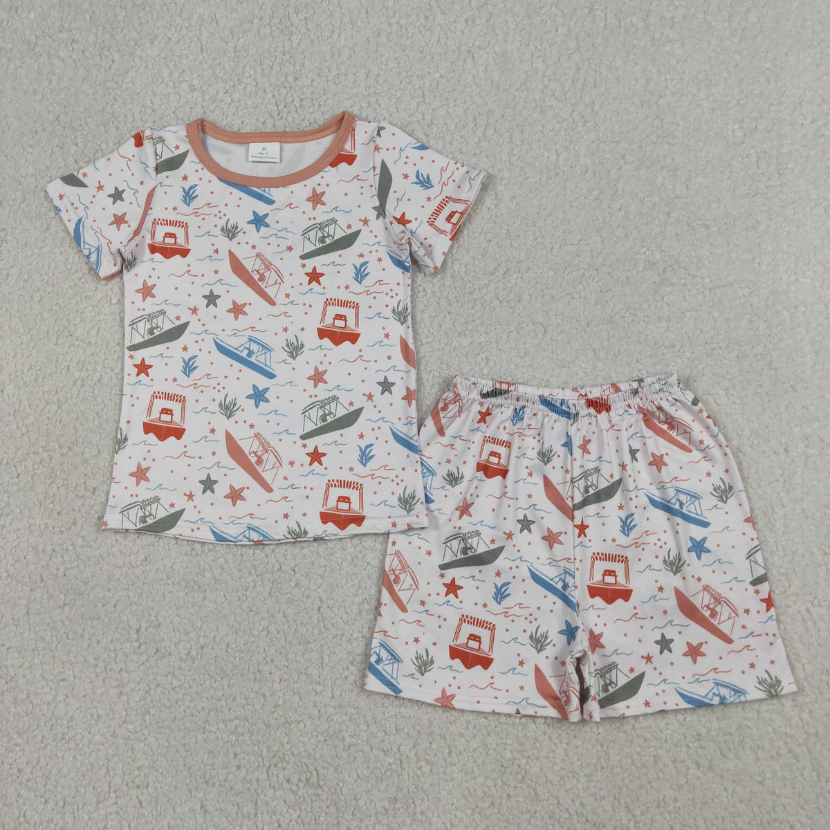 BSSO1904 Baby Boys Beach Boats Starfishes Top Short Pajamas Sets