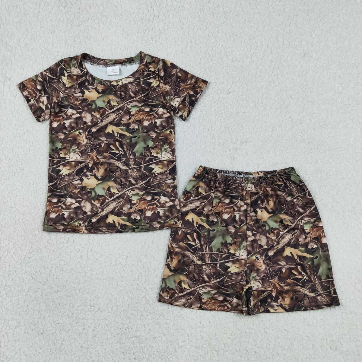 BSSO1929 Baby Boys Brown Leaves Camo Top Short Pajamas Sets