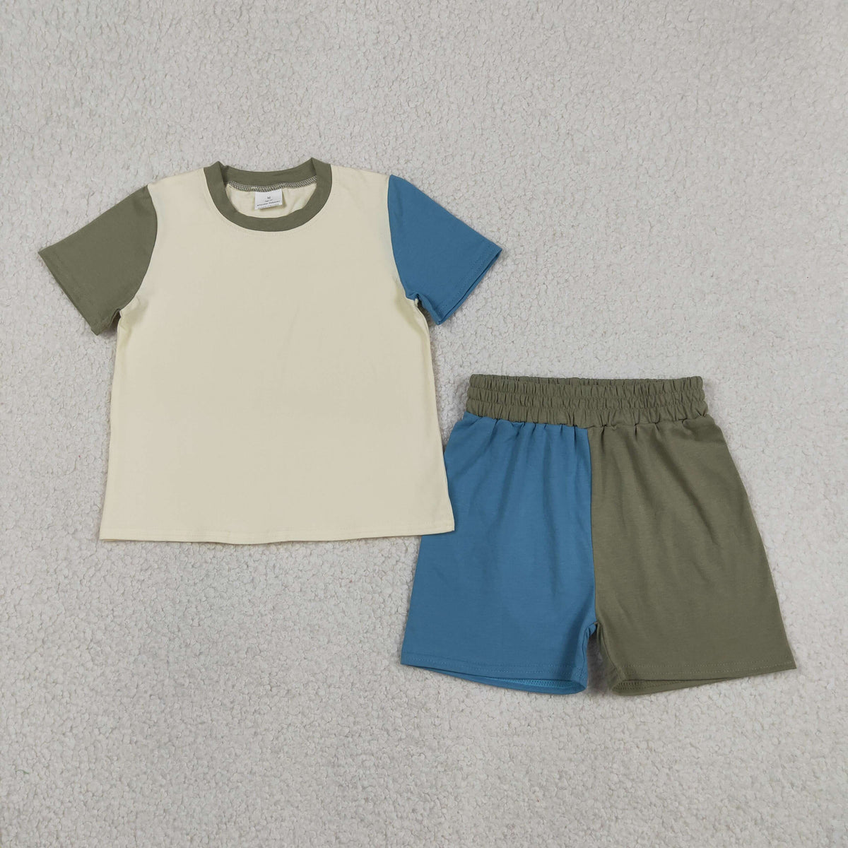 BSSO1976 Baby Boys Green Blue Slouchy Top Short Patchwork Clothes Sets