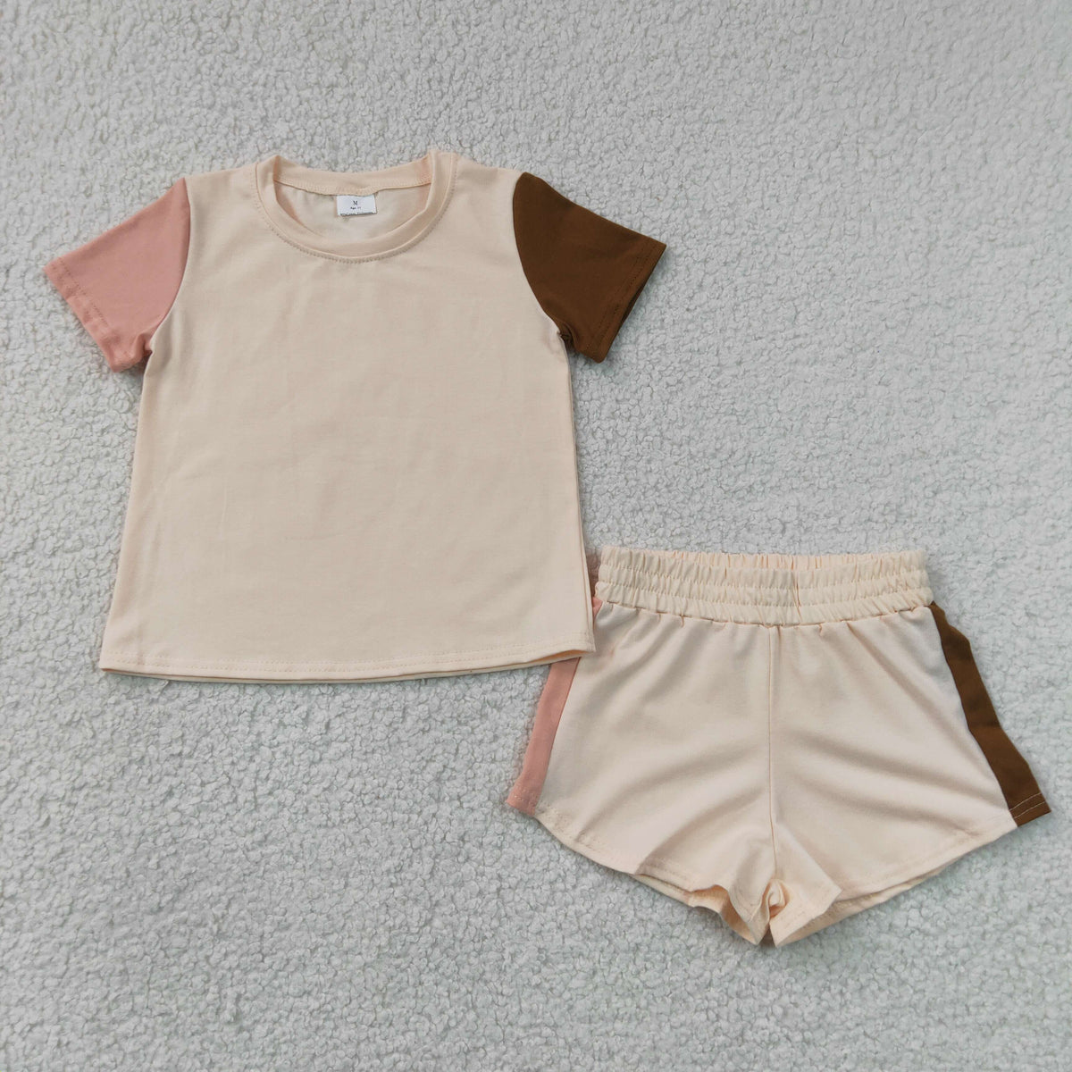 BSSO2012 Baby Boys Pink Brown Slouchy Top Short Patchwork Clothes Sets