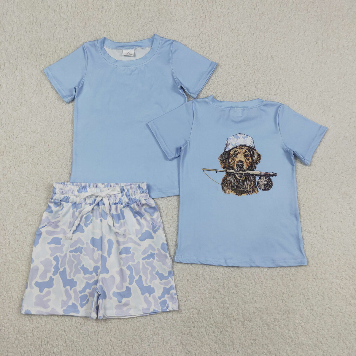 BSSO2015 Baby Boys Back Duck Fishing Top Light Grey Pockets Camo Short Hunting Clothes Set