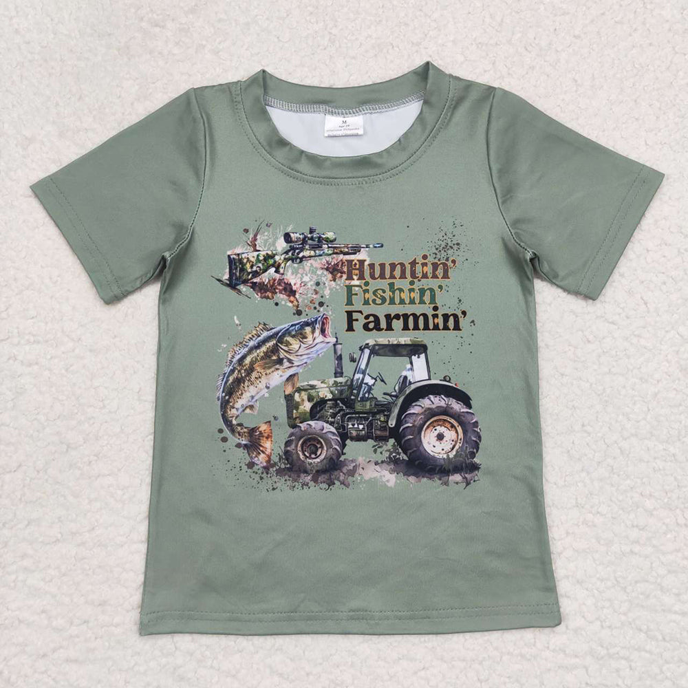 BT0344 toddler boy hunting fishing farming summer tshirt