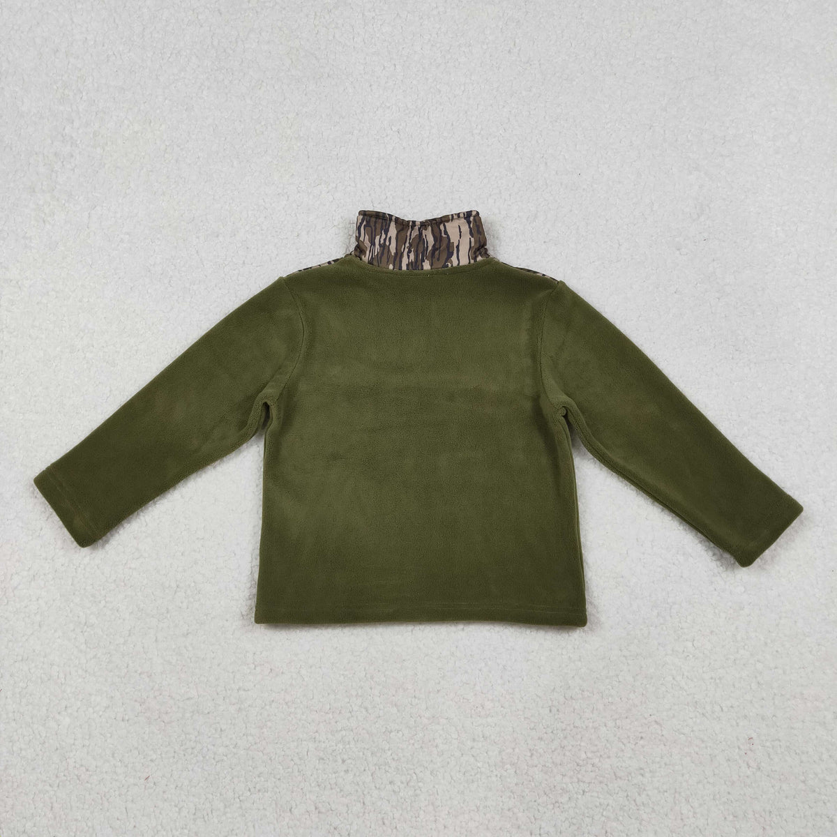 BT1317 Baby Boys Olive Camo Quatrefoil Zipper Pullover Sherpa Tops