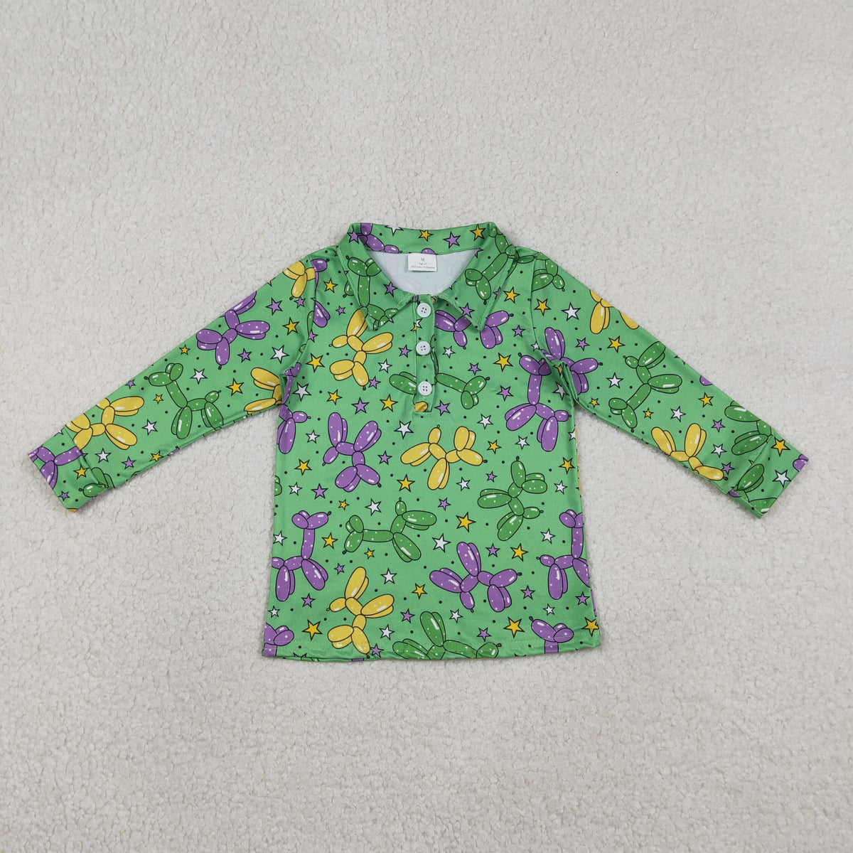BT1389 Baby Boys Long Sleeve Mardigras Stars Dogs Button Polo Shirts Top
