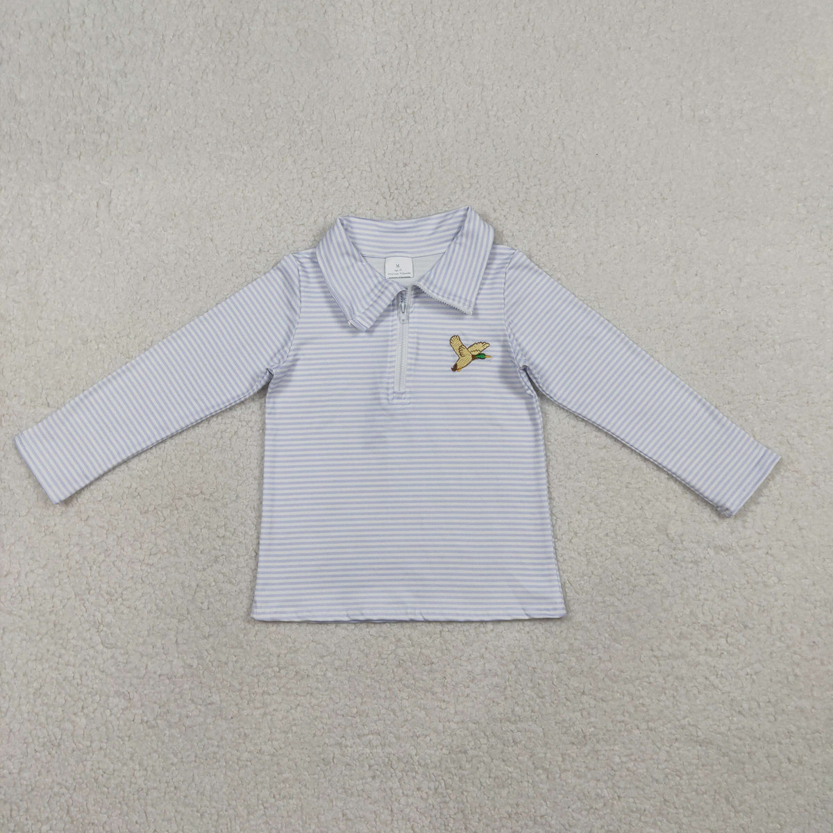 BT1638 Baby Boys Grey Stripe Embroidery Ducks Hunting Zipper Pullovers Top