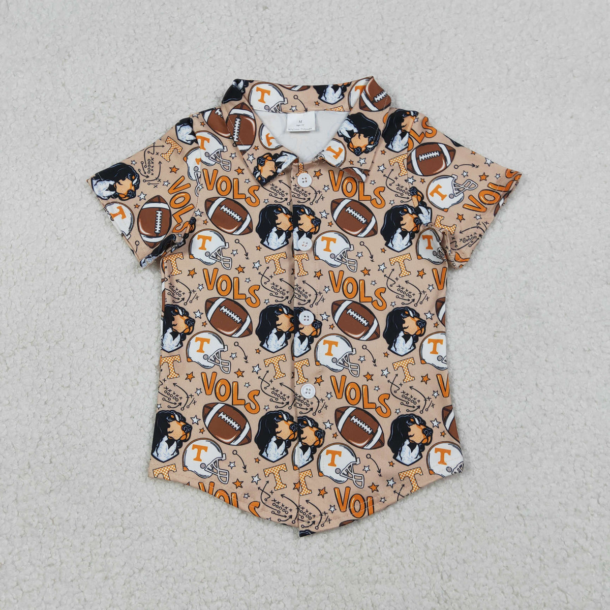 BT1717 Baby Boys Short Sleeve Footballs Vols Team Button Shirts Top