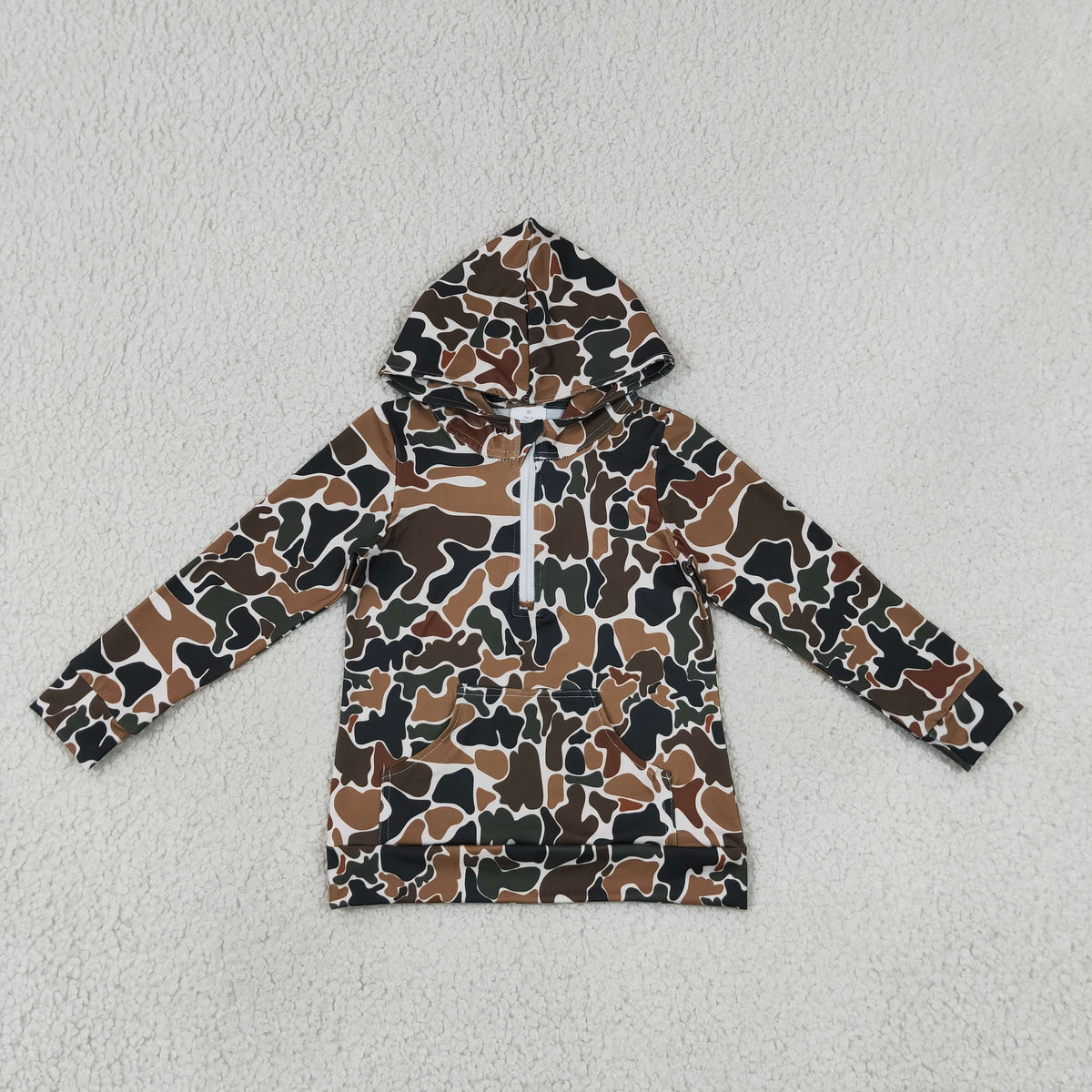 Mama and Me Boys Long Sleeve Dark Brown Camo Zip Pocket Hoodies Top