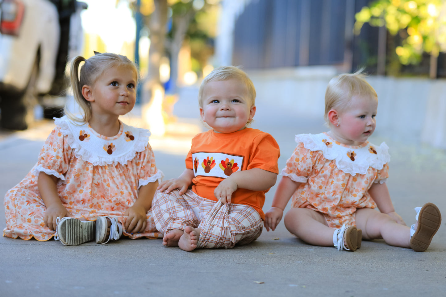 Thanksgiving Turkey Floral Lace Ruffle Girls Dress
