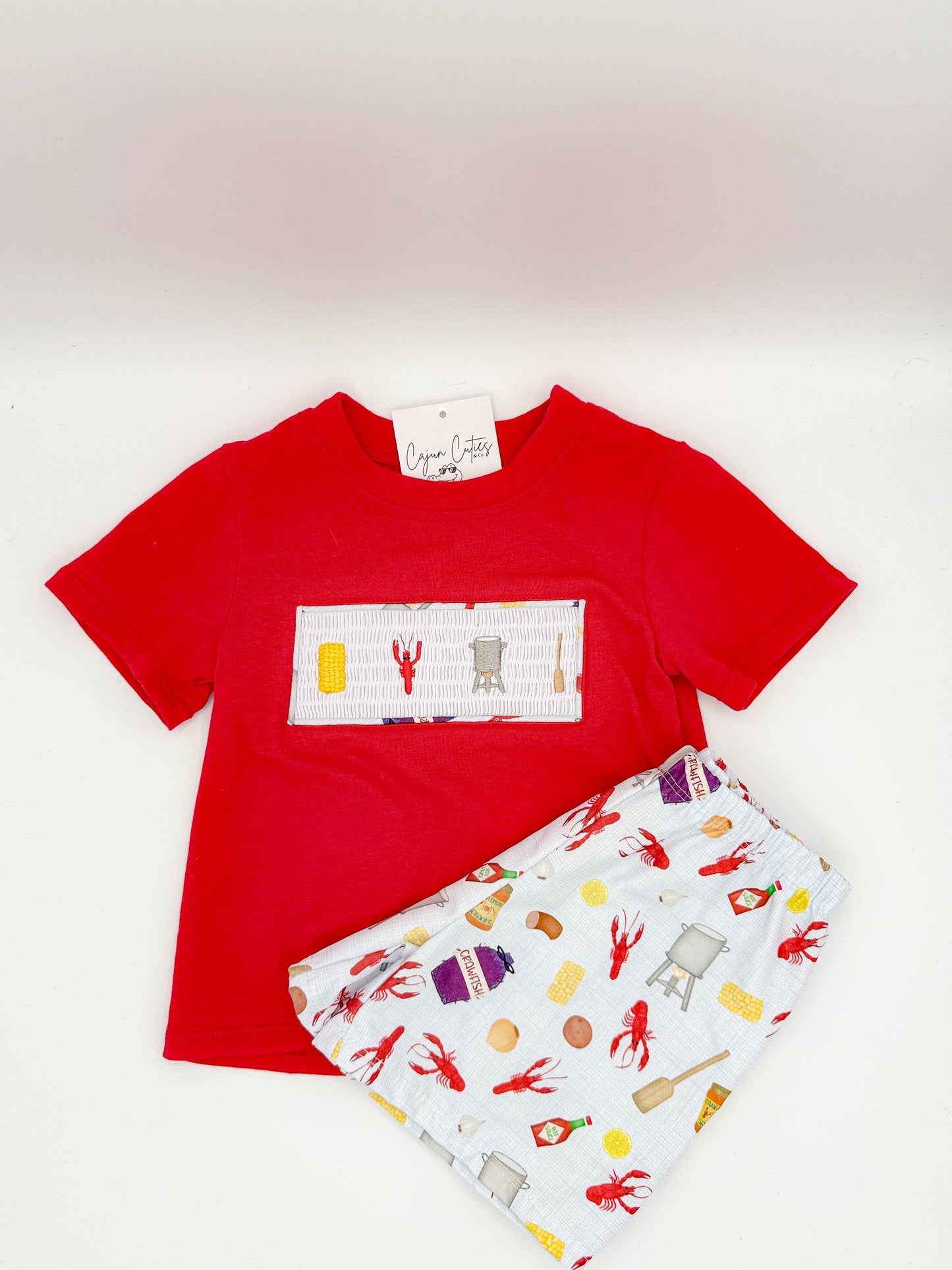 Adorable Crawfish Smocked Children's Outfit Boy Set | Southern-Themed Smocked Clothes
