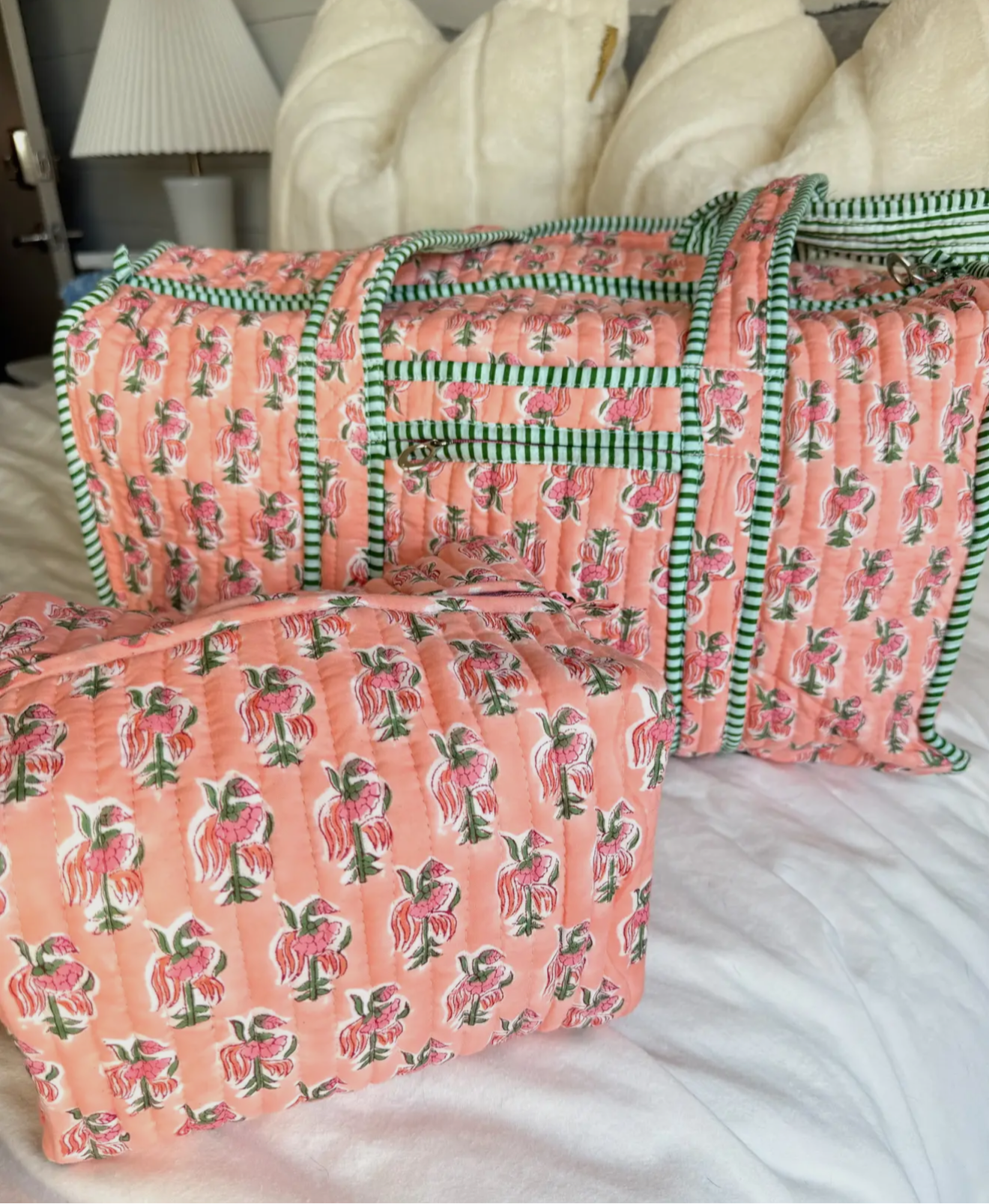 Quilted Block-Print Duffel Bag
