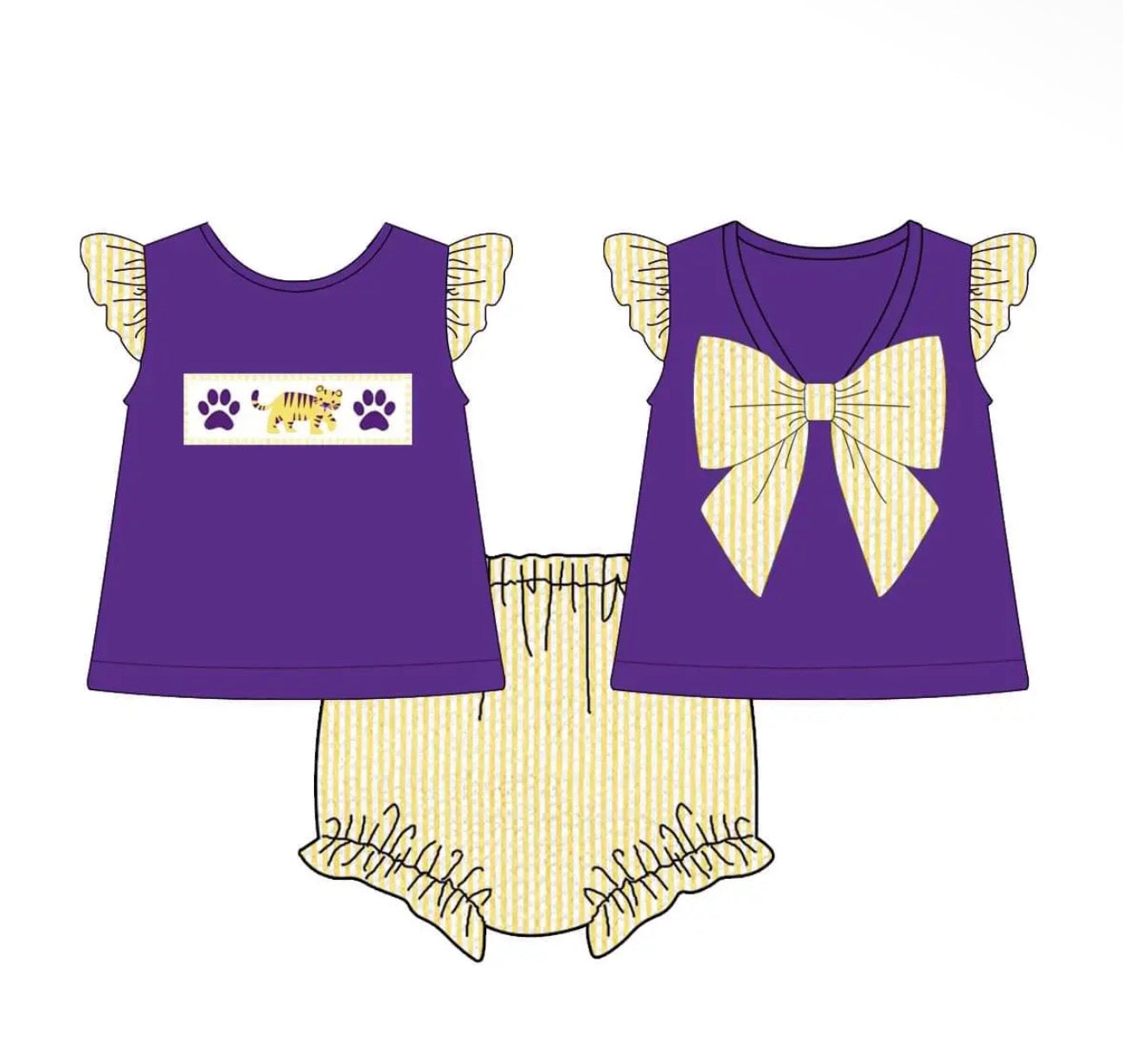 Seersucker Tiger Bow Diaper Set