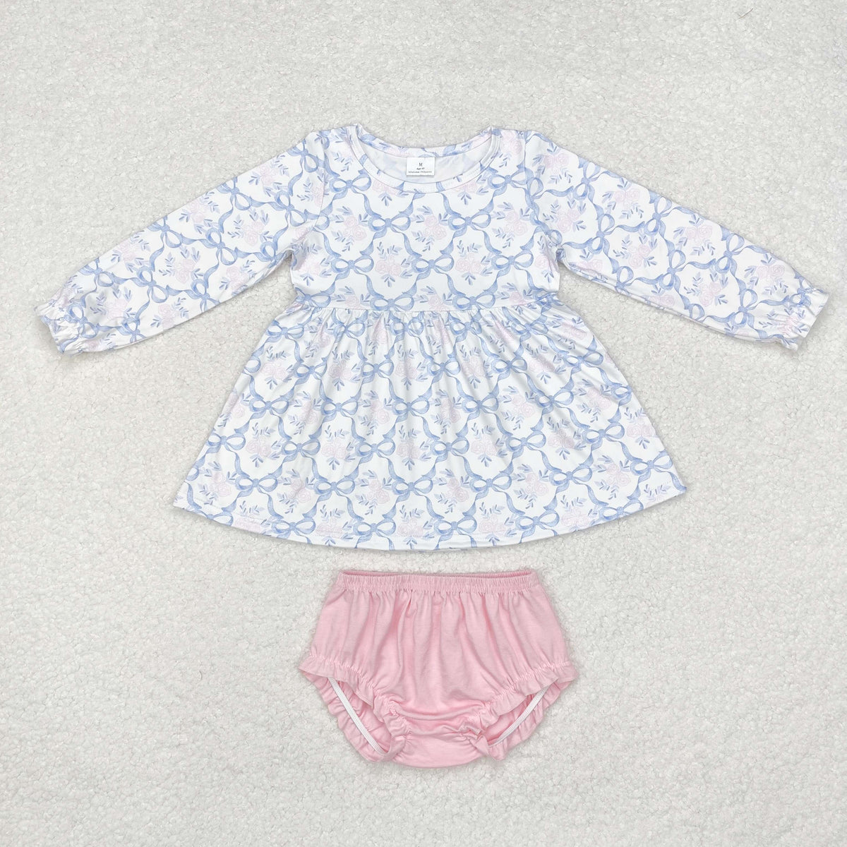 GBO0426 toddler girl clothes blue bow girl bummies set
