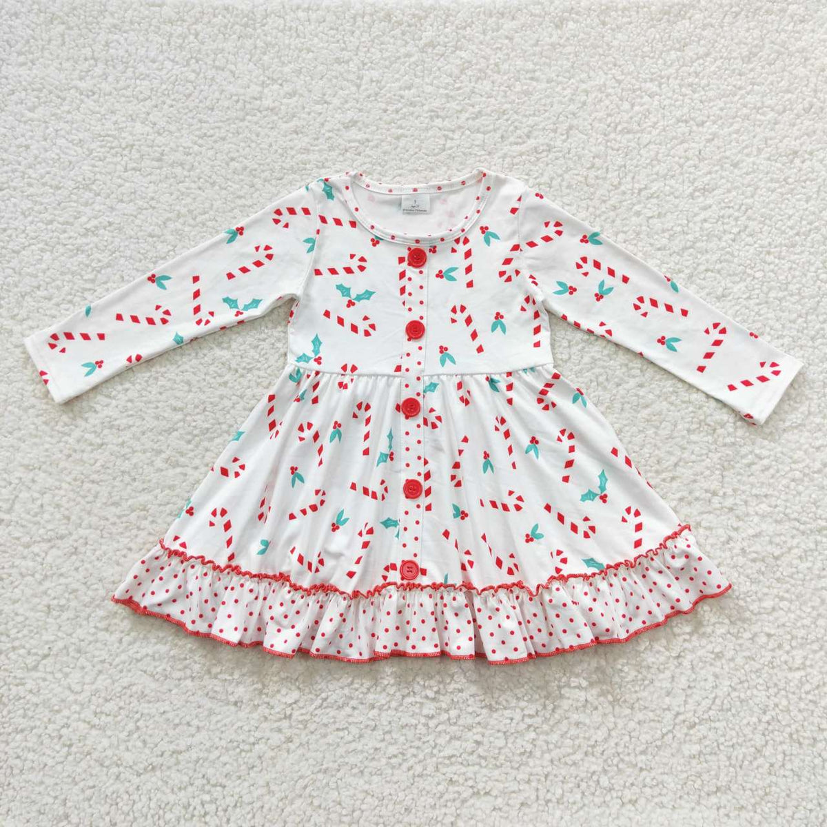 Sibling Baby Girls Holly Candy Cane Plaid Christmas Ruffle Knee Length Dresses