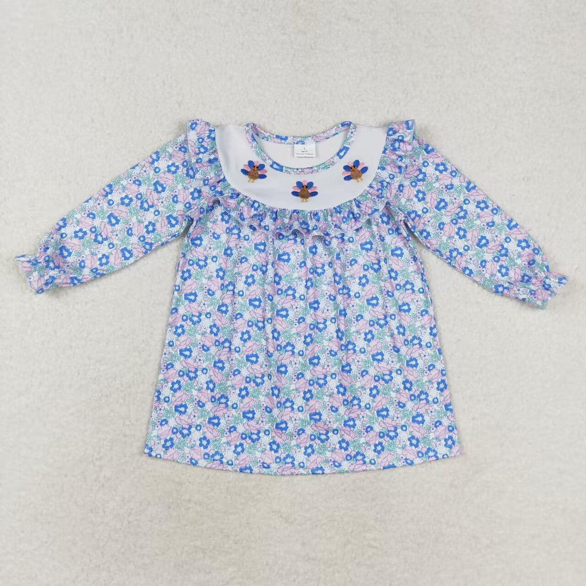 GLD0600 toddler girl clothes embroidery flower turkey girl thanksgiving winter dress