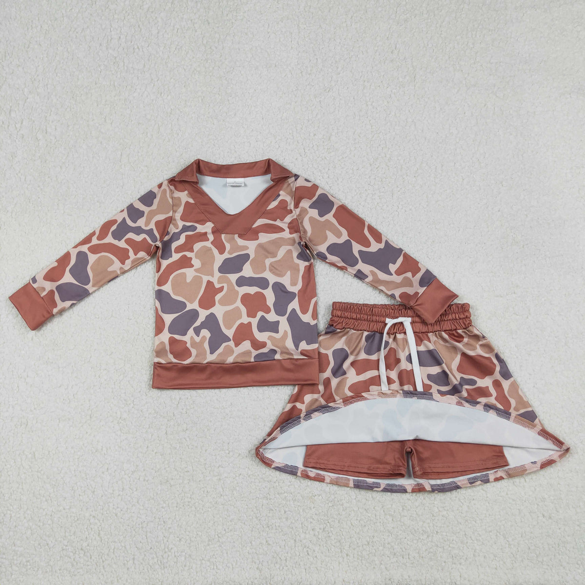 GLD1476 Baby Girls Southern Brown Camo Long Sleeve Top Skirt Shorts Clothes Sets