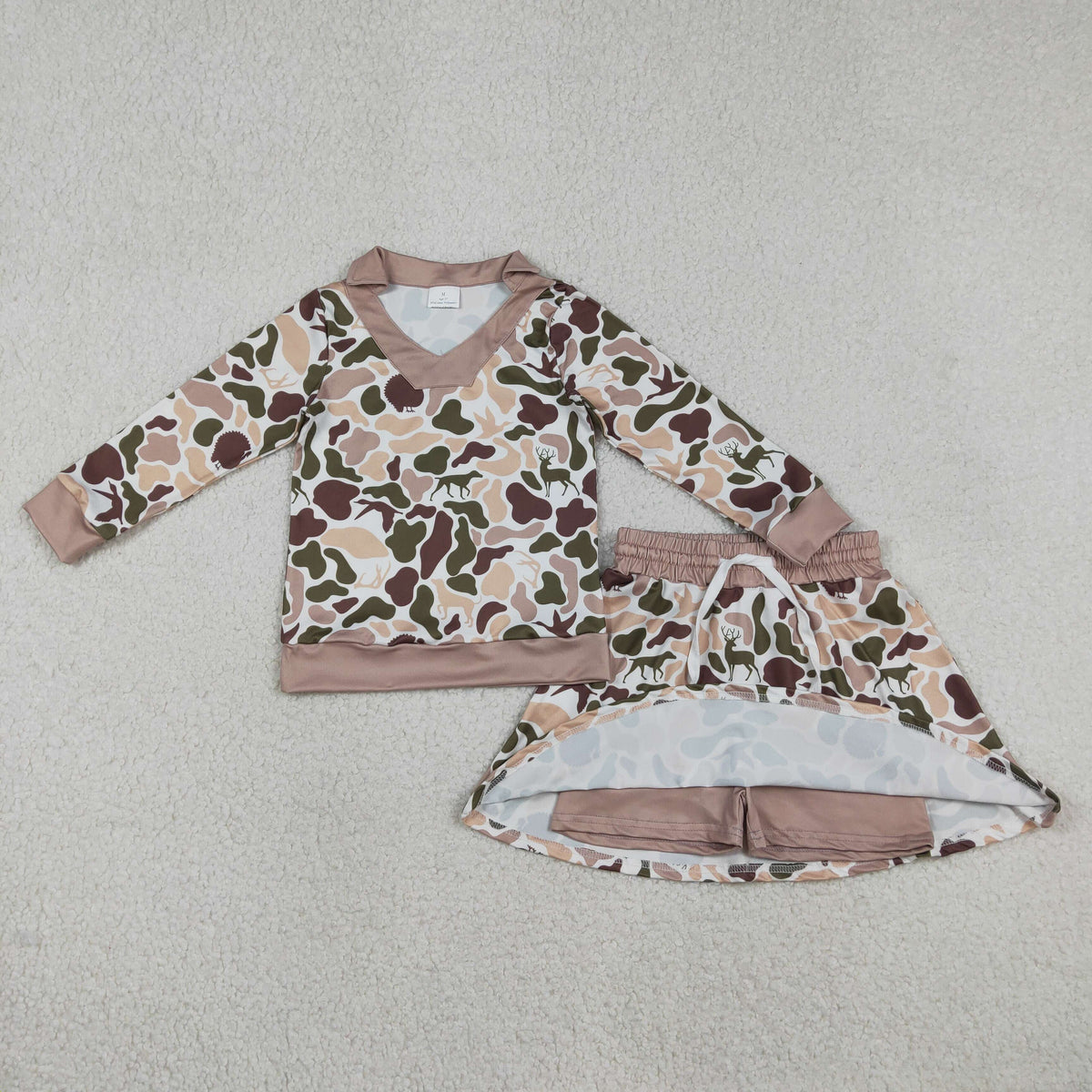 GLD1480 Baby Girls Southern Hunting Dogs Ducks Camo Top Skirt Shorts Clothes Sets