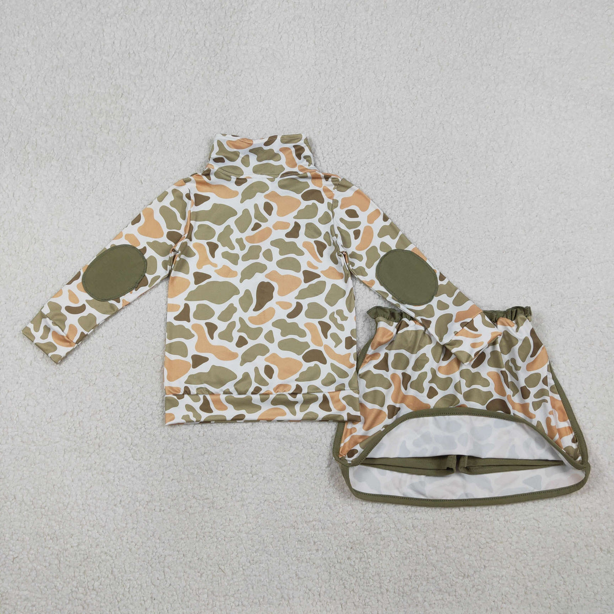 GLD1545 Baby Girls Southern Orange Camo Zip Pullovers Top Skirt Short Clothes Sets