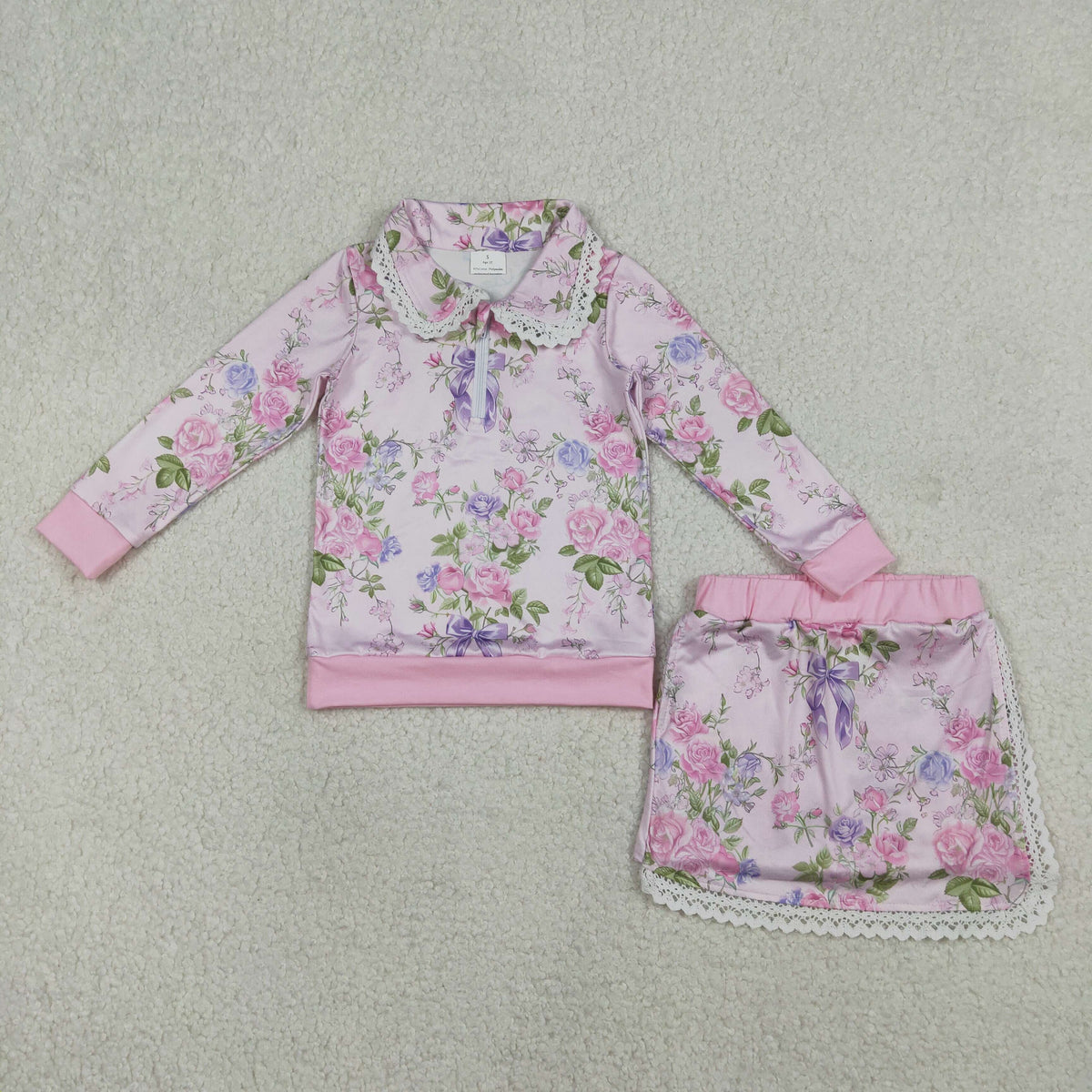 GLD1572 Baby Girls Long Sleeve Colorful Flowers Zipper Top Skirt Shorts Clothes Sets