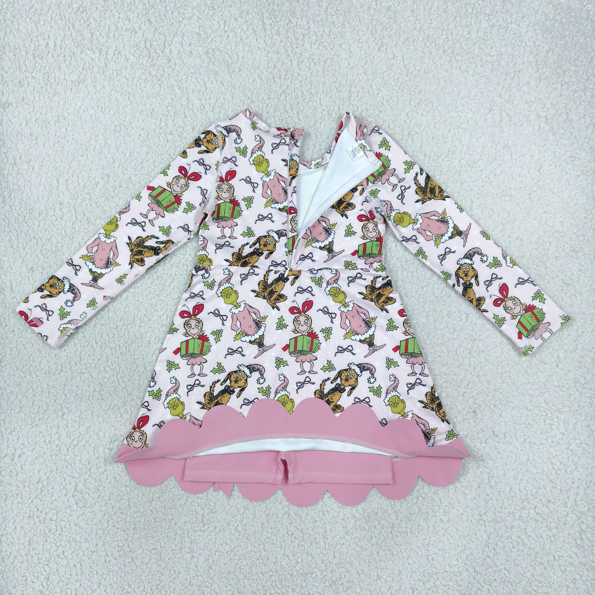 GLD1656 Baby Girls Dogs Frogs Long Sleeve Yoga Active Short Christmas Bows Scallop Dress