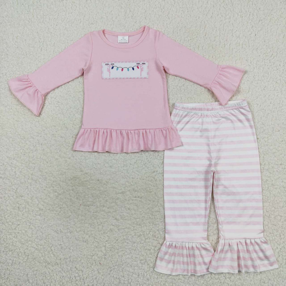 Sibling Embroidery Lights Baby Kids Long Sleeves Pants Christmas Pajamas Sets