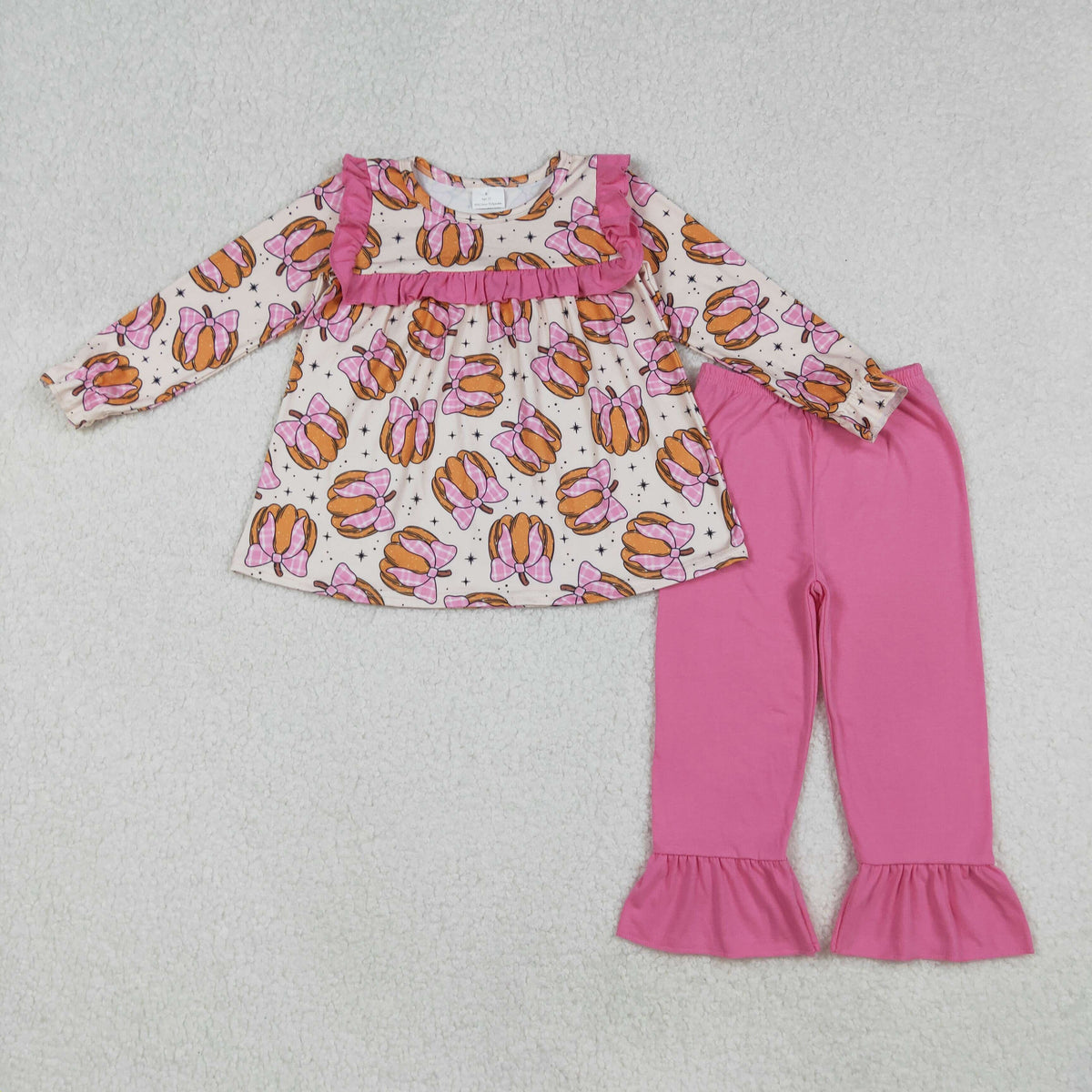 GLP2348 Baby Girls Bows Pumpkins Stars Tunic Ruffle Pants Fall Clothes Sets