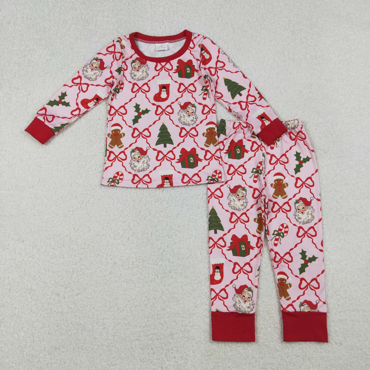 Sibling Baby Girls Christmas Long Sleeves Bows Holly Boots Top Pant Pajamas Sets