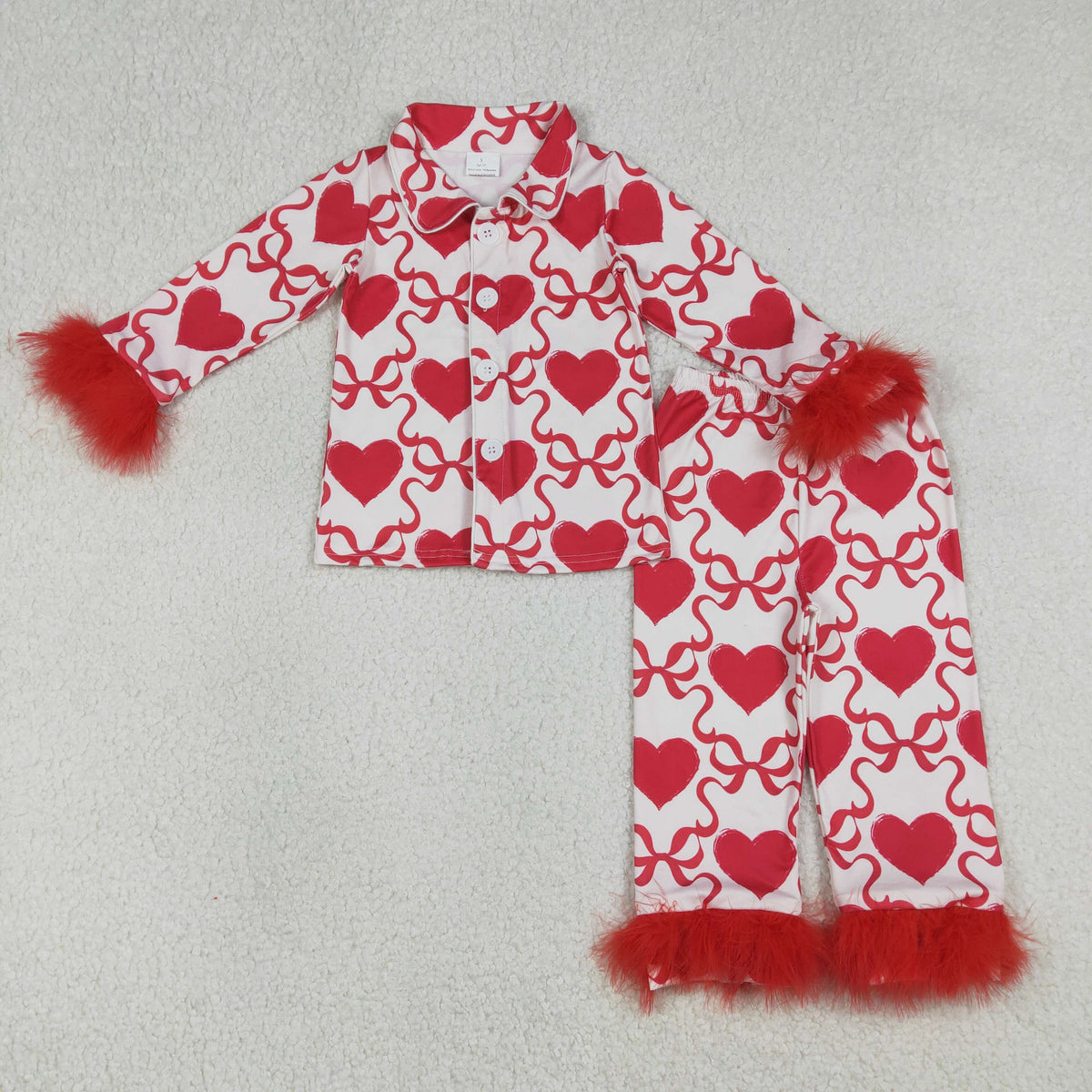 Sibling Baby Girls Bows Boots Hearts Button Top Pant Fur Pajamas Clothes Sets