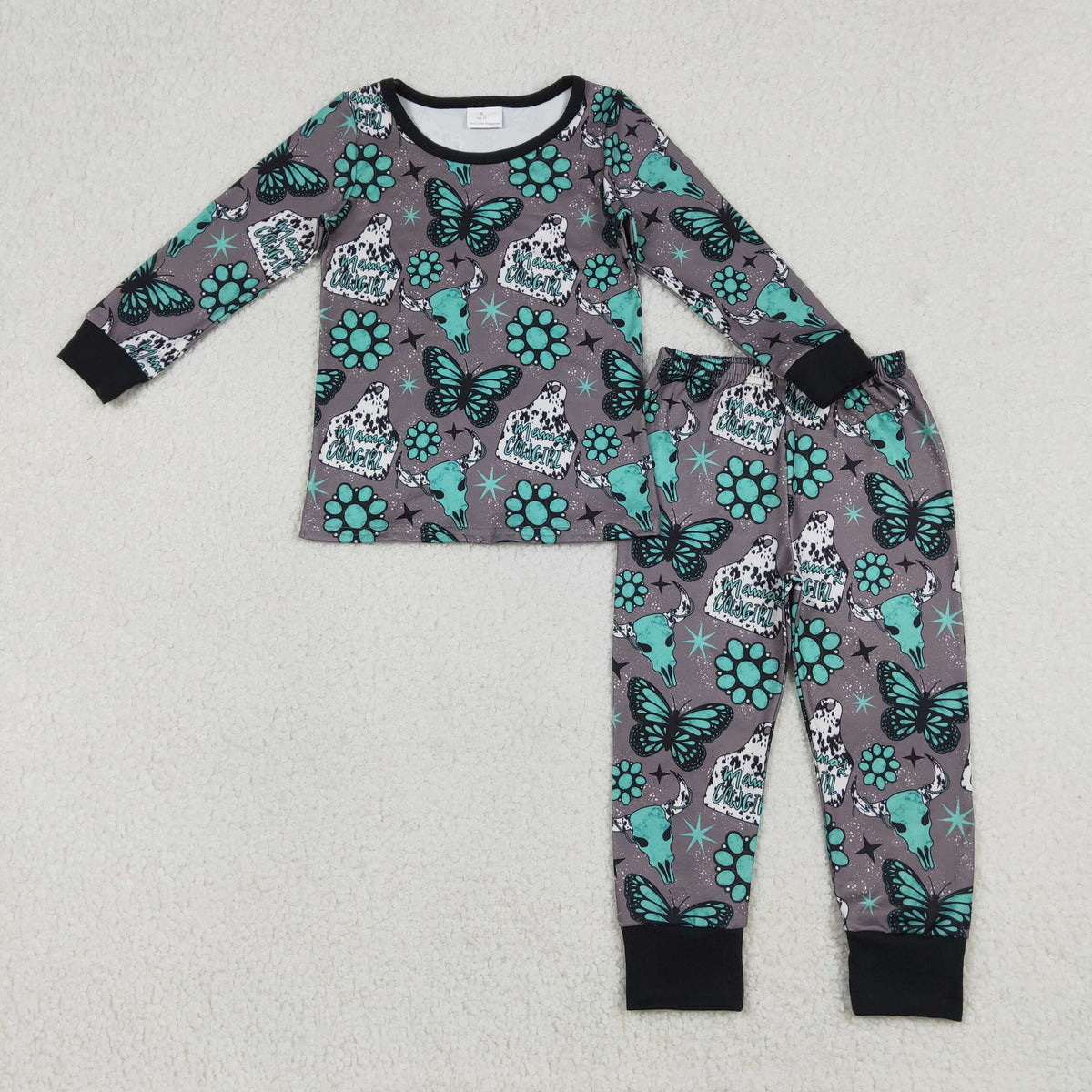 Sibling Baby Boys Girls Long Sleeve Bull Skulls Boots Hats Top Pants Western Pajamas Sets