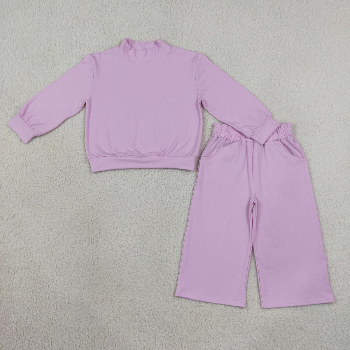 GLP3470 Baby Girls Lavender Long Sleeve Choker Top Pockets Flare Pant Cotton Clothes Sets
