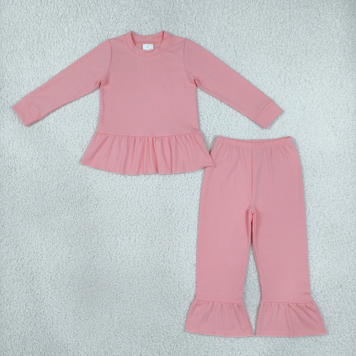 GLP3746 Baby Girls Pink Long Sleeve Tunic Ruffle Pant Pajamas Clothes Set