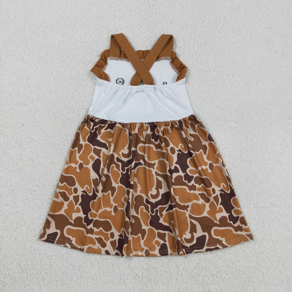 GSD1518 Baby Girls Strap Embroidery Duck Dogs Khaki Camo Hunting Knee Length Dress