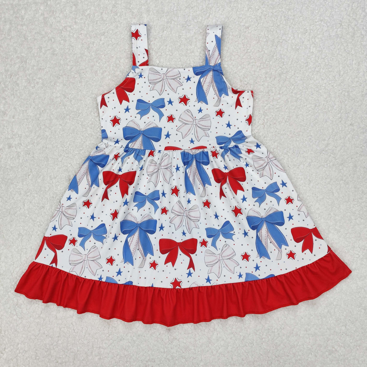Sibling Baby Girls Strap Bows Top Stars 4th of July Ruffle Knee Length Dresses